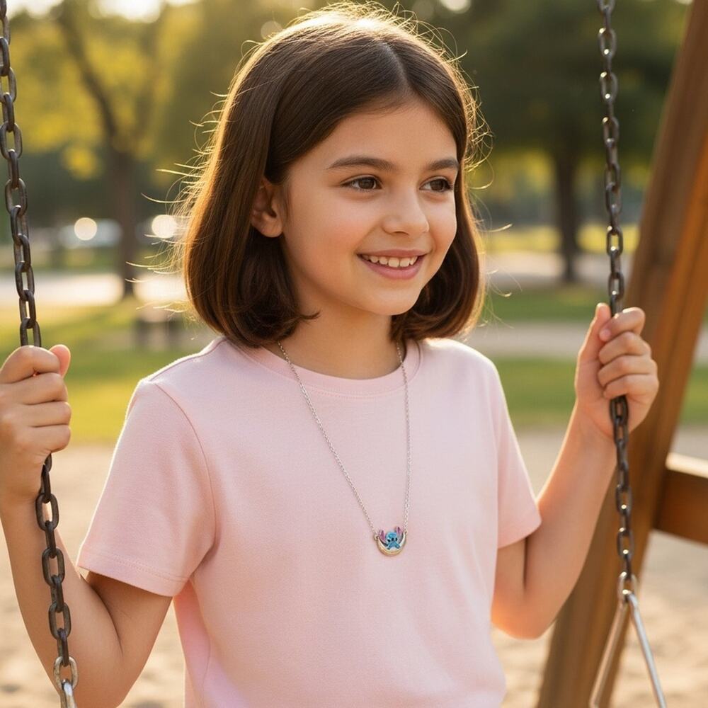 Disney Stitch Silver Multicolored Moon Necklace